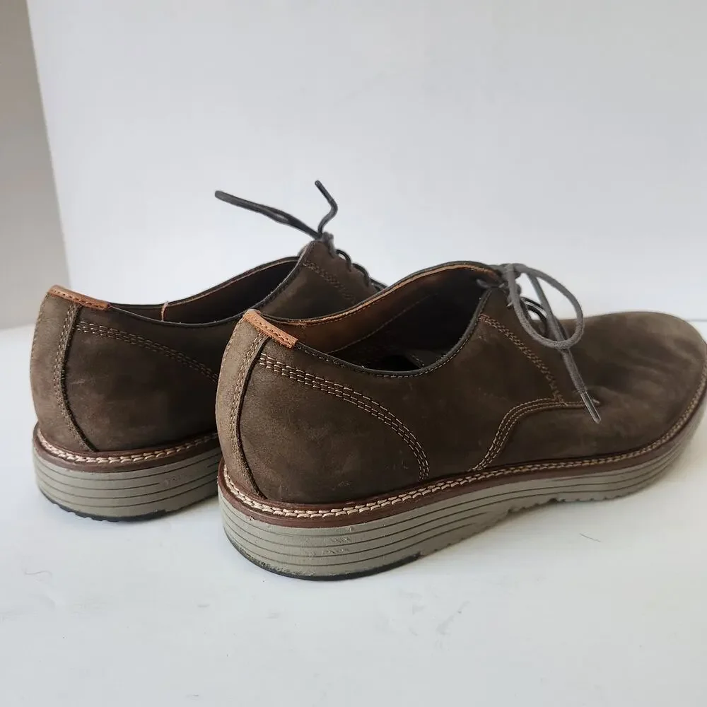 Johnston & Murphy Upton Plain Toe Nubuck Shoes Mens SZ 12M Brown Trufoam Lace Up